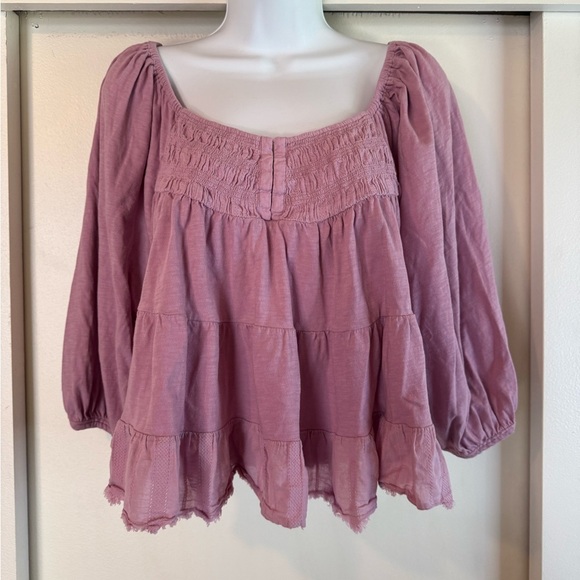 Lucky Brand Tops - Lucky Brand Dusty Pink Smocked Boho Top